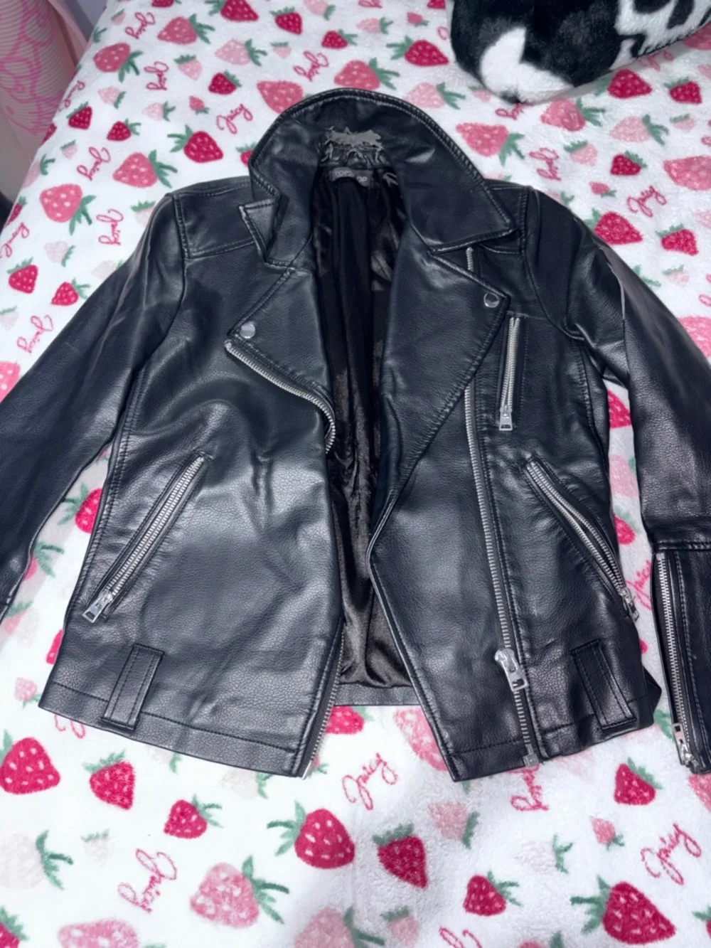 Topshop Black Faux Leather Jacket with Silver Hardware
